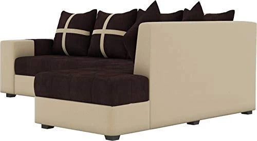 L Shape Sofa Set Angel Fabric Sofa Set 2 Puffy (Brown & Cream)