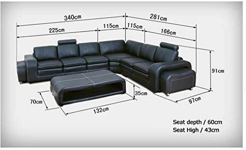 L Shape Sofa Set Antalya Leatherette Sofa Set (Black)