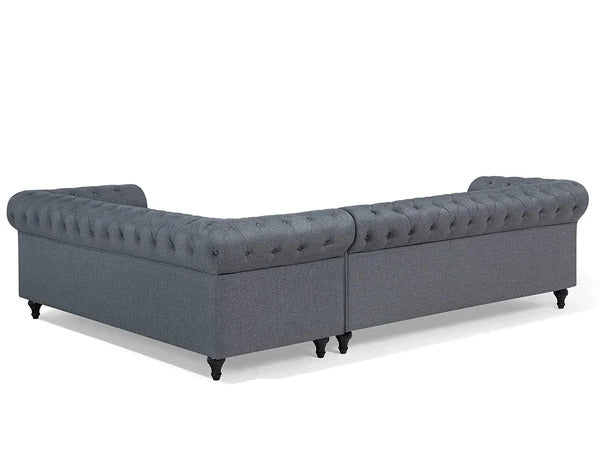 L Shape Sofa Set:- Chesterfield Fabric Sofa Set (Light Grey)