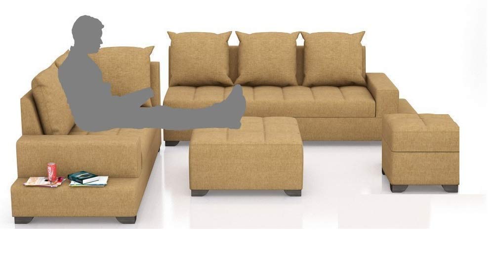 L Shape Sofa Set:- Cordora (3+1+1) Polyurethane Fabric Sofa Set (Brown)