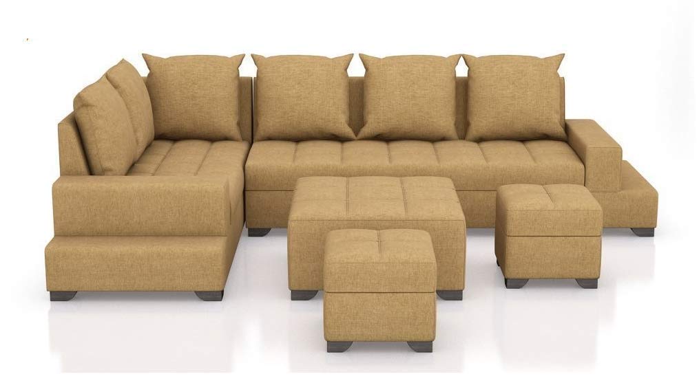 L Shape Sofa Set:- Cordora (3+1+1) Polyurethane Fabric Sofa Set (Brown)
