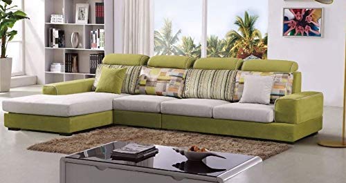 L Shape Sofa Set:- Fabric Sofa Set, Standard Size (Pear Green and Off White)