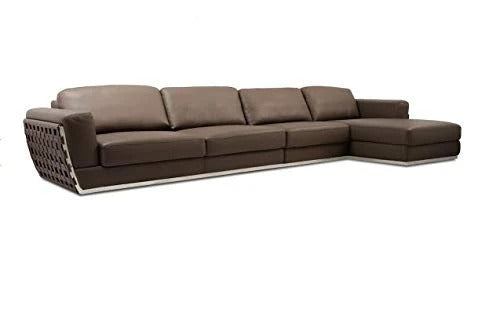 L Shape Sofa Set:- Kinley Sleeper Sectional Leatherette Sofa Set (Brown)