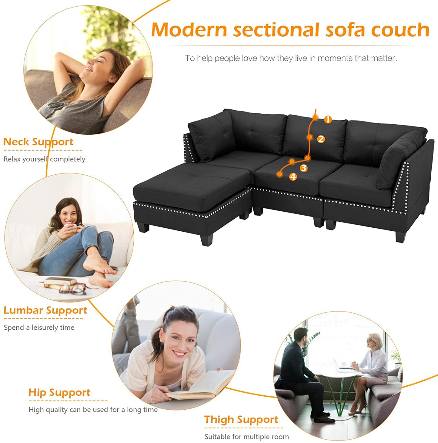 L Shape Sofa Set: L-Shaped Couch with Reversible Chaise