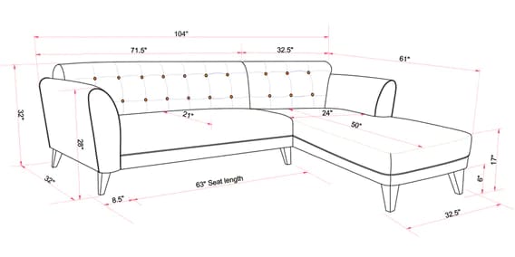 L Shape Sofa Set:- Lessee Fabric Sofa Set with Lounger (Garnet Red)