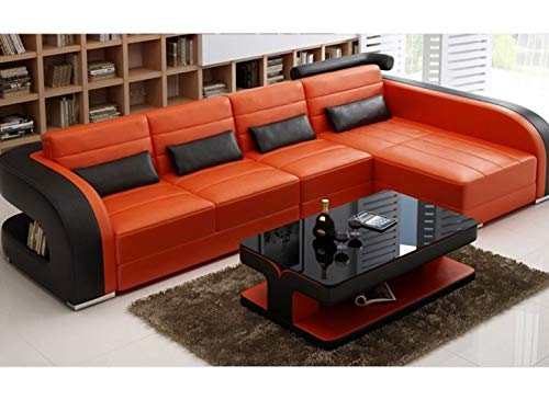 L Shape Sofa Set Lounge Leatherette Sofa Set (Orange & Black)