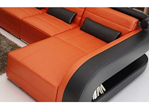 L Shape Sofa Set Lounge Leatherette Sofa Set (Orange & Black)
