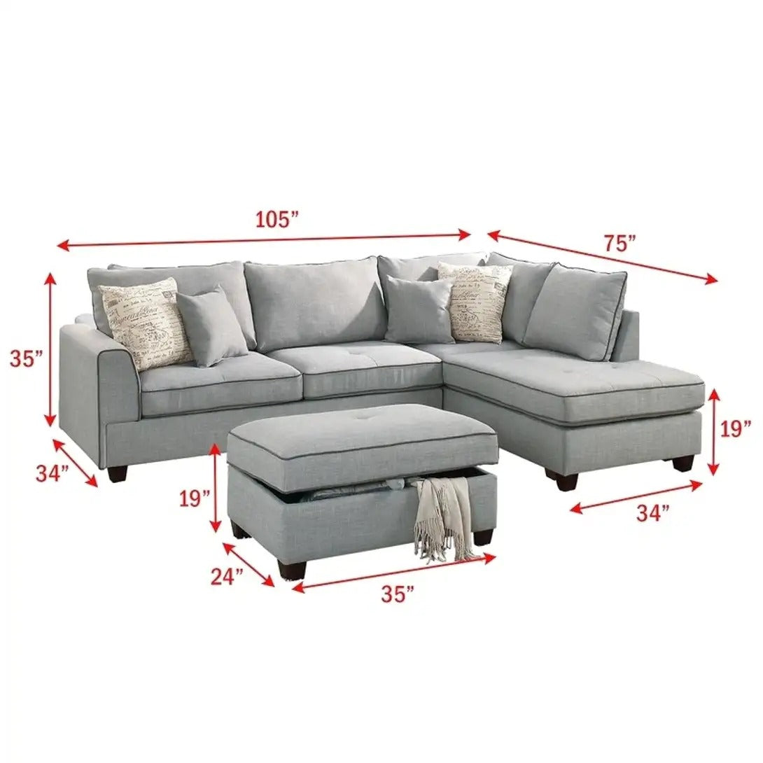 L Shape Sofa Set:- Lounger Fabric Sofa Set Standard Size (Light Grey)