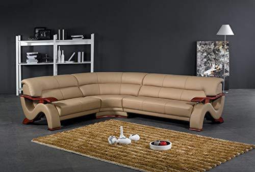 L Shape Sofa Set Luxury Modular Sectional Hardwood Leatherette Sofa Set (Beige & Grey)
