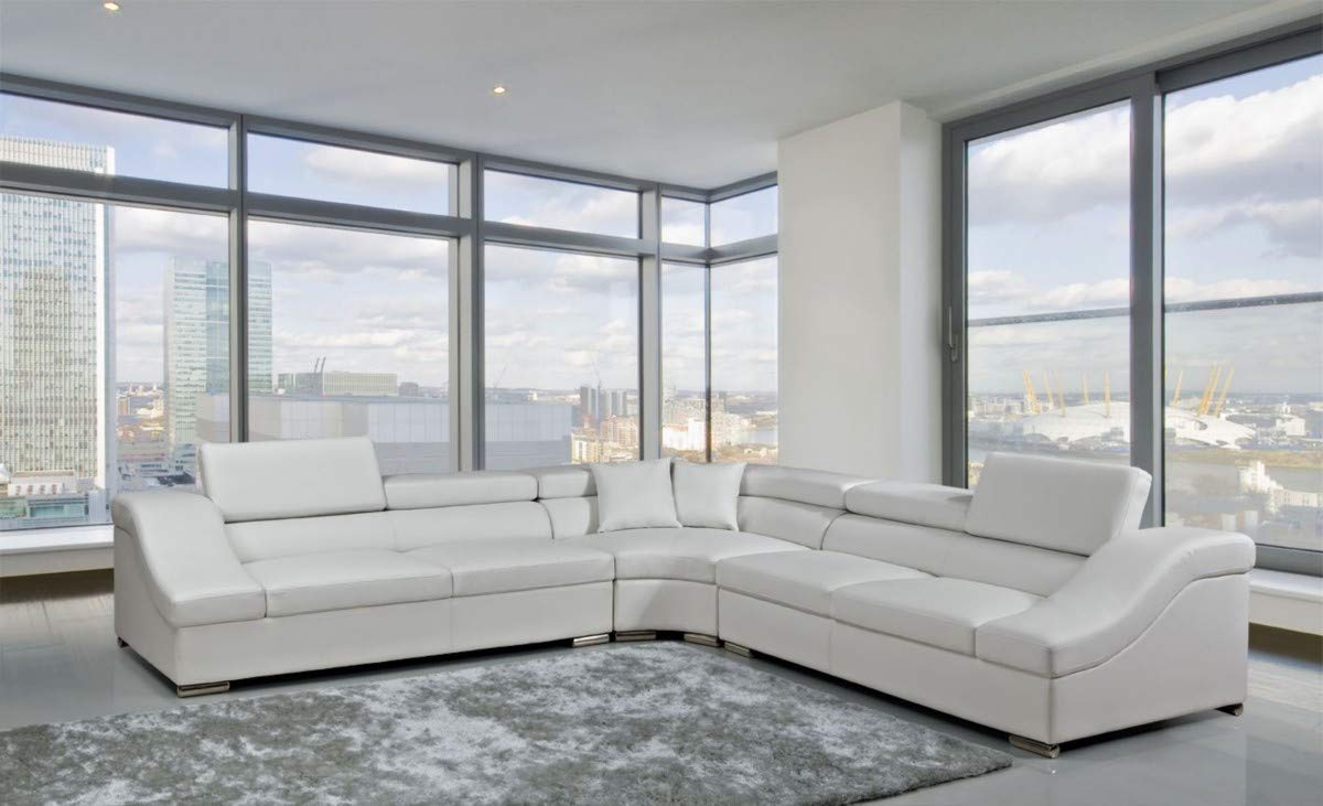 L Shape Sofa Set Melody Modern Bonded Sectional Leatherette Sofa Set (White)