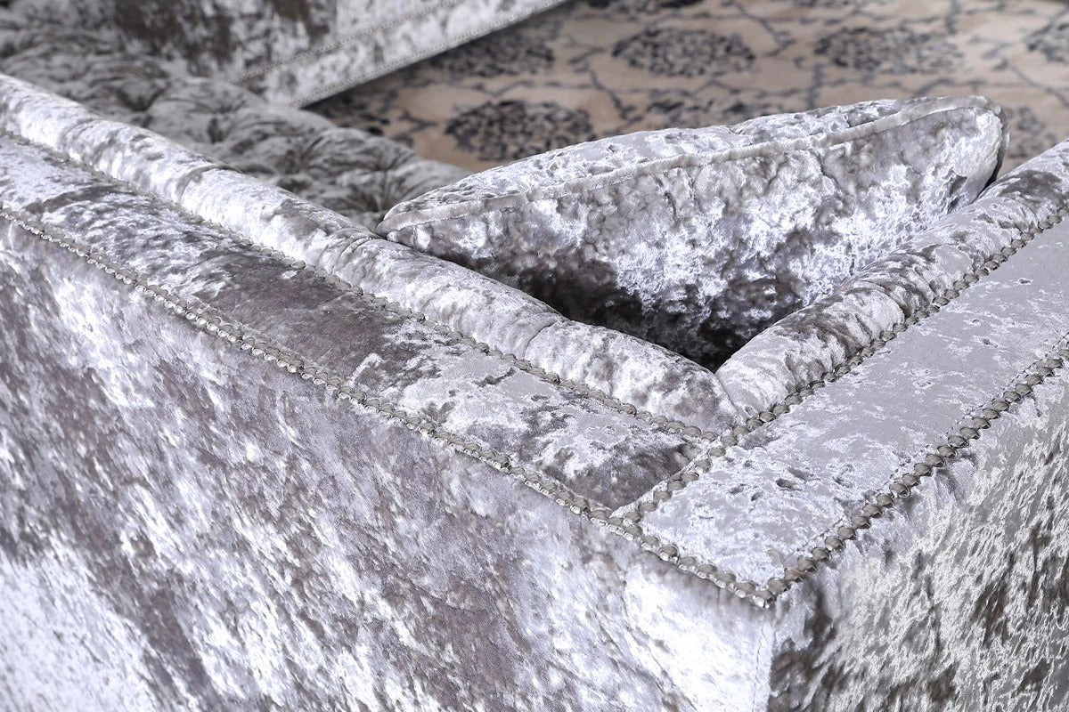 L Shape Sofa Set Modern Crushed Velvet Sectional Fabric Sofa Set (Grey)