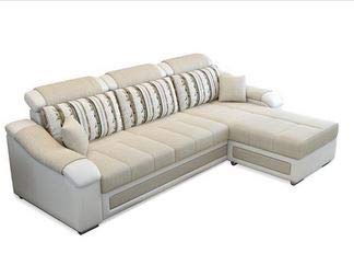 L Shape Sofa Set Modern Hardwood Fabric Sofa Set (Cream & Grey)
