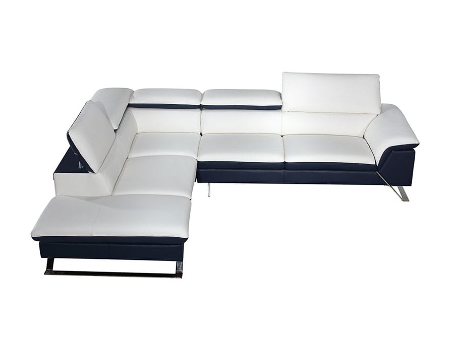 L Shape Sofa Set Modern Sectional Leatherette Sofa Set (White & Blue)