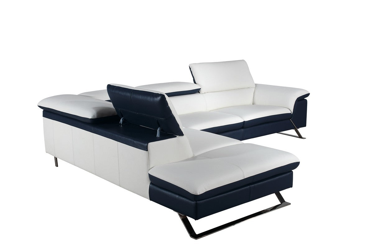 L Shape Sofa Set Modern Sectional Leatherette Sofa Set (White & Blue)