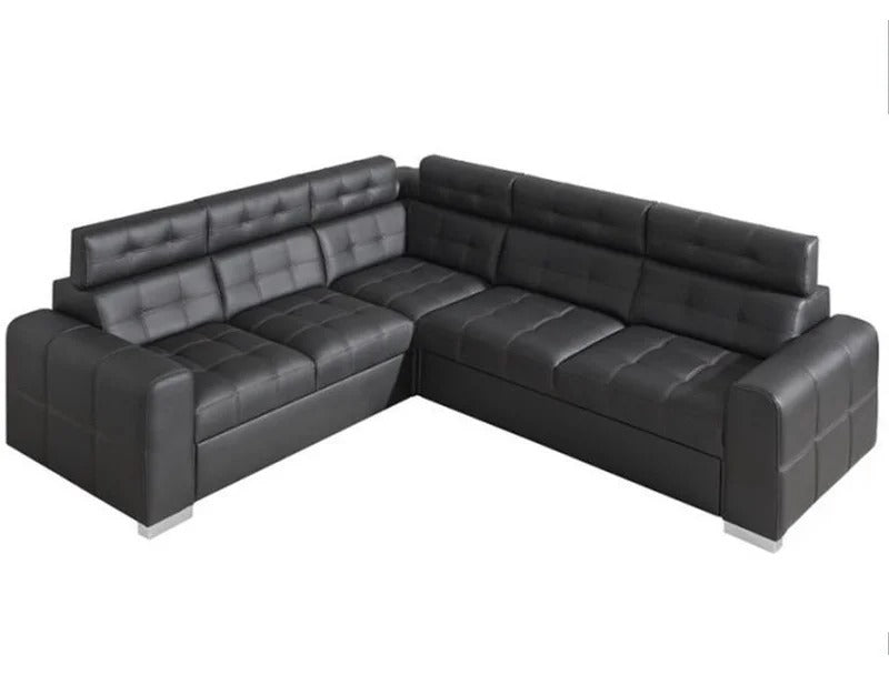 L Shape Sofa Set:- Munix Sleeper Sectional Leatherette Sofa Set (Black)