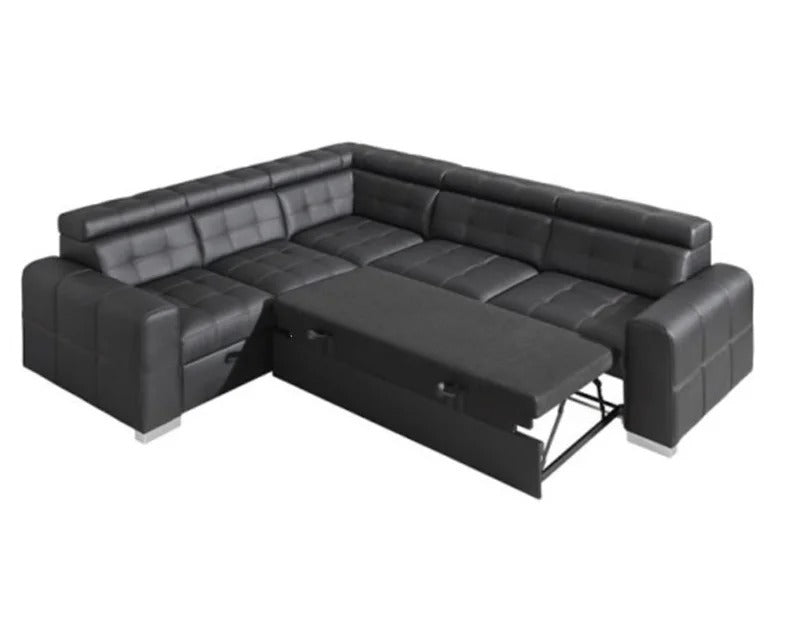 L Shape Sofa Set:- Munix Sleeper Sectional Leatherette Sofa Set (Black)
