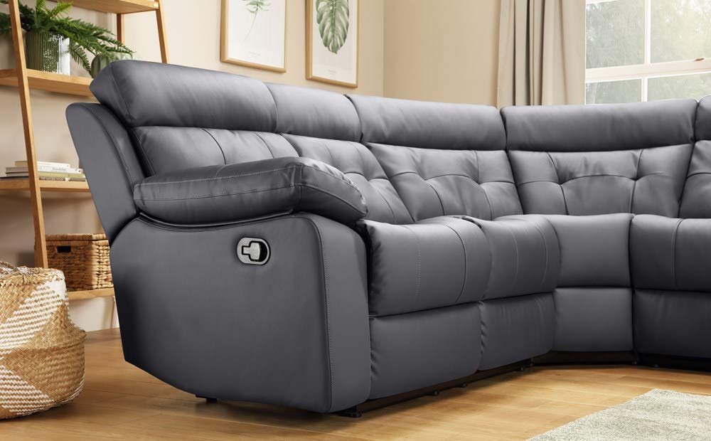 L Shape Sofa Set Recliner Corner Leatherette Sofa Set (Grey)