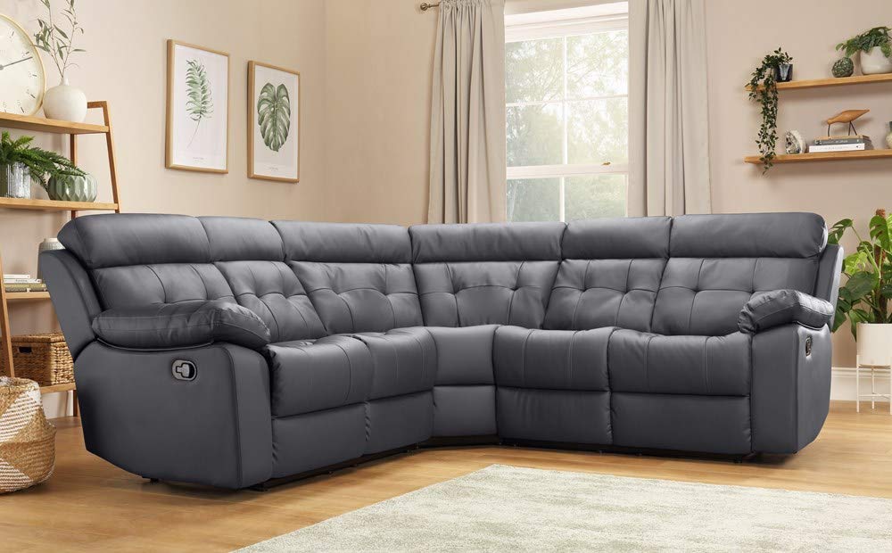 L Shape Sofa Set Recliner Corner Leatherette Sofa Set (Grey)