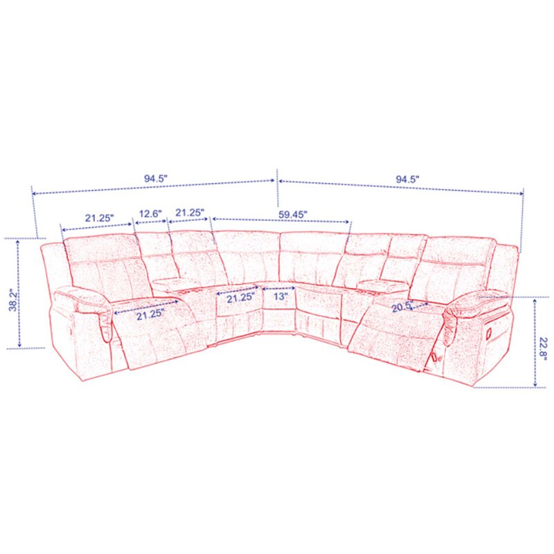L Shape Sofa Set Recliner Corner Leatherette Sofa Set (Grey)