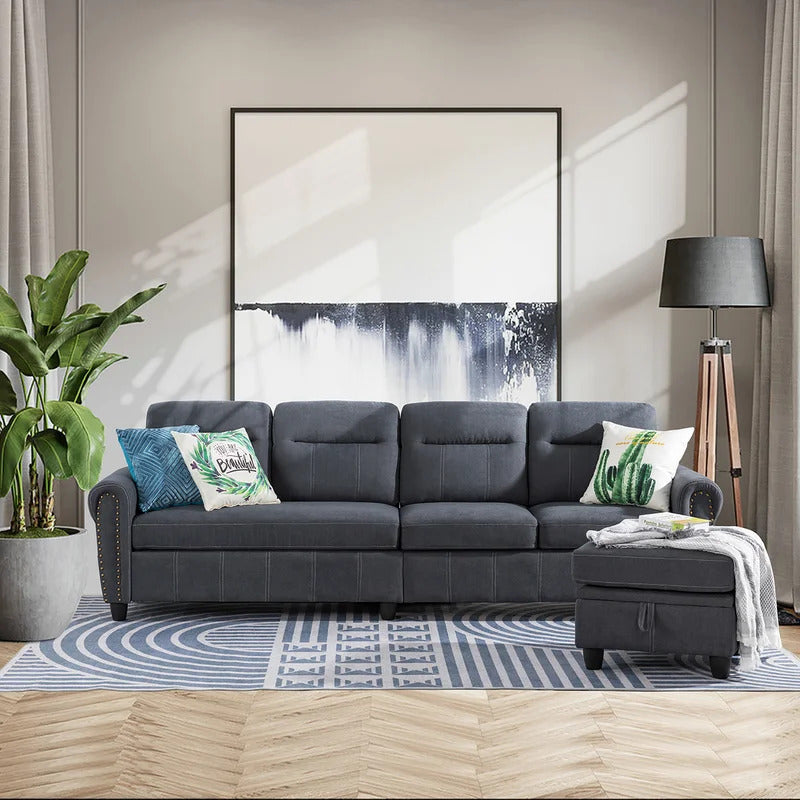 L Shape Sofa Set : Round Arms Modular 4 Seater Sofa Se