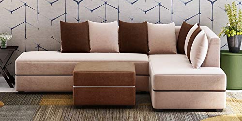 L Shape Sofa Set Sectional Fabric Sofa Set with Puffies- LHS (Light Brown)