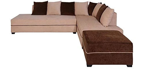 L Shape Sofa Set Sectional Fabric Sofa Set with Puffies- LHS (Light Brown)