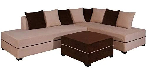 L Shape Sofa Set Sectional Fabric Sofa Set with Puffies- LHS (Light Brown)