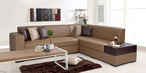 L Shape Sofa Set:- Sectional Leatherette Sofa Set (Tan & Brown)