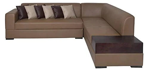 L Shape Sofa Set:- Sectional Leatherette Sofa Set (Tan & Brown)