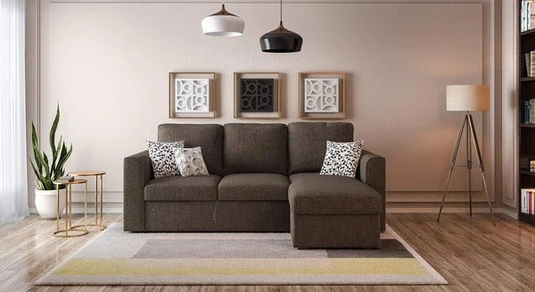 L Shape Sofa Set:- Sectional Sofa with Storage Fabric Sofa Set (Matte Finish, Brown)