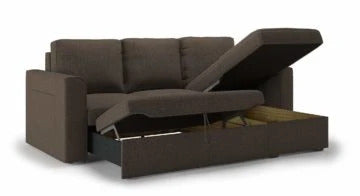 L Shape Sofa Set:- Sectional Sofa with Storage Fabric Sofa Set (Matte Finish, Brown)
