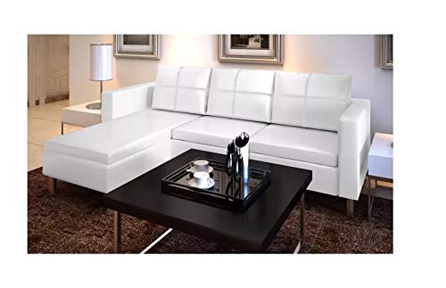L Shape Sofa Set Sectional Synthetic Leatherette Sofa Set (White)