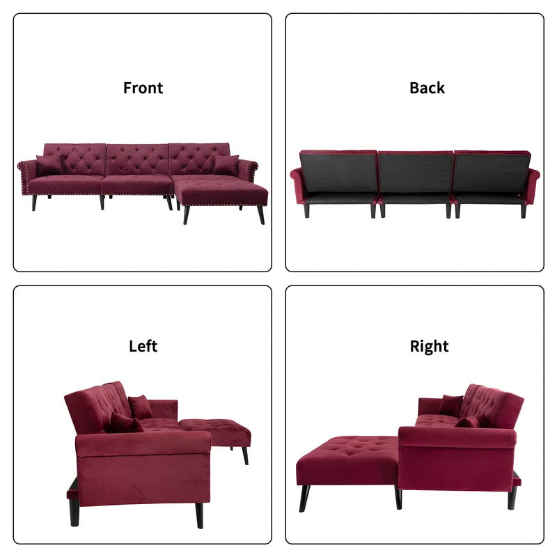 L Shape Sofa Set : Velvet Flared Arm