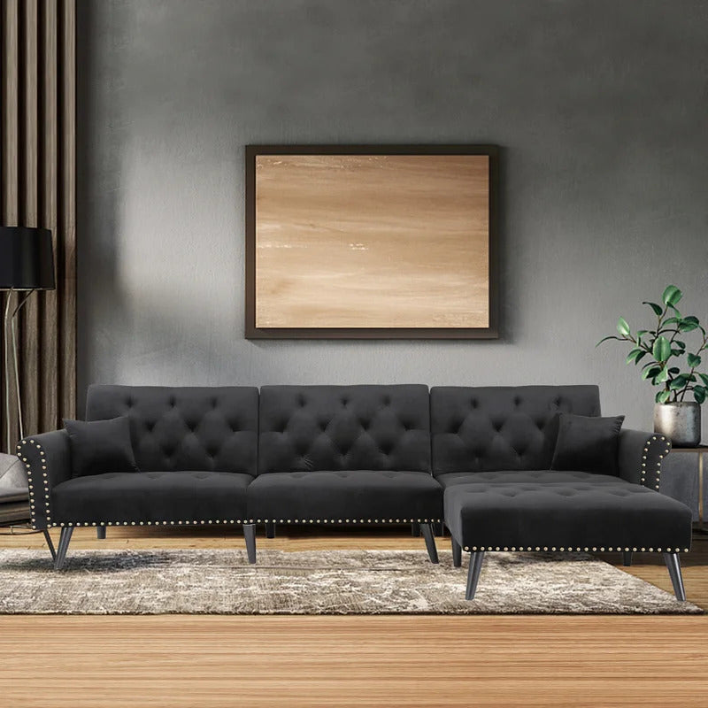 L Shape Sofa Set : Velvet Flared Arm