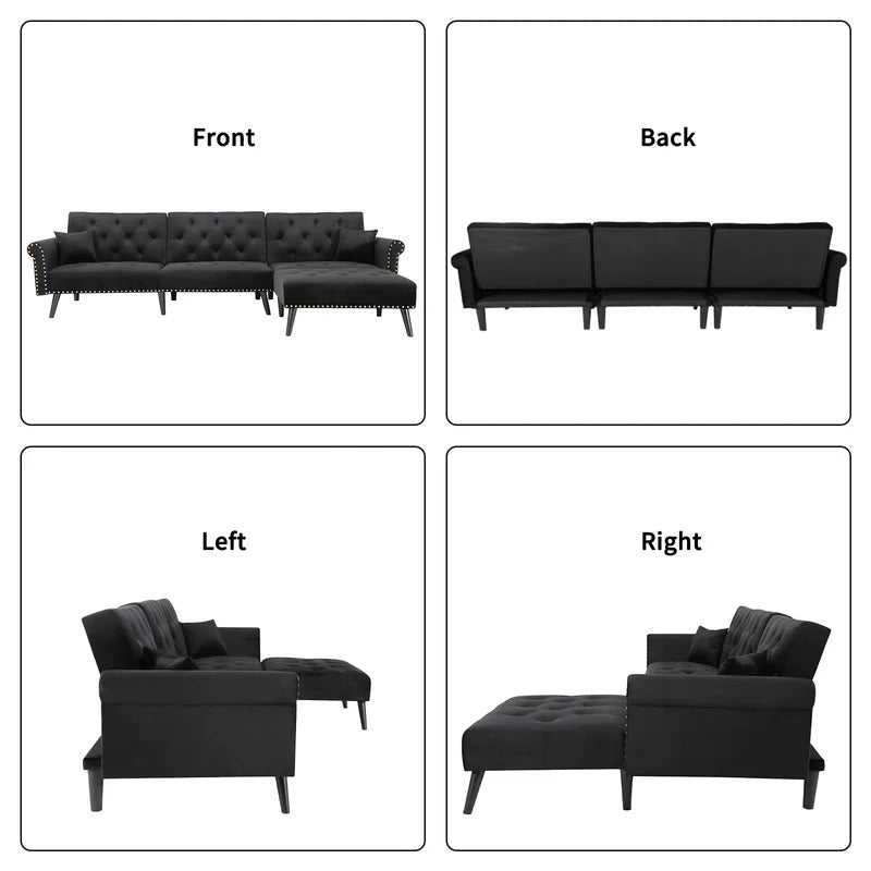 L Shape Sofa Set : Velvet Flared Arm