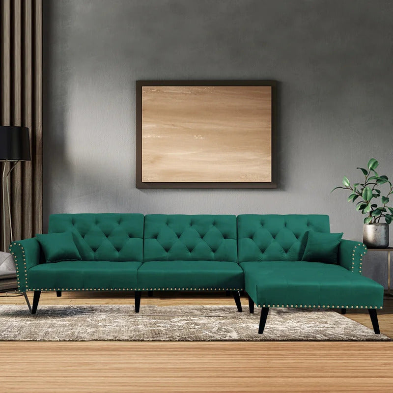 L Shape Sofa Set : Velvet Flared Arm