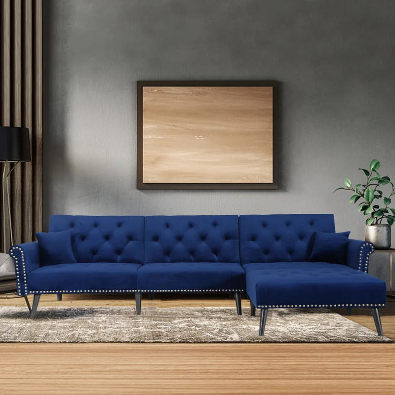 L Shape Sofa Set : Velvet Flared Arm