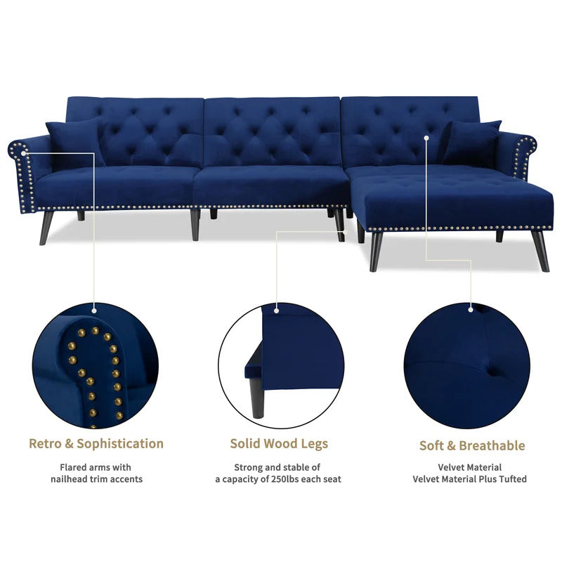 L Shape Sofa Set : Velvet Flared Arm