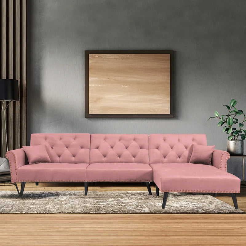L Shape Sofa Set : Velvet Flared Arm