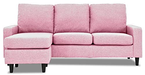 L Shape Sofa Set Wood, Foam And Fabric Sofa Set With Lounger (Pink)