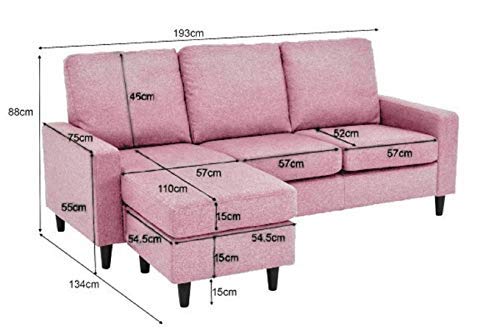 L Shape Sofa Set Wood, Foam And Fabric Sofa Set With Lounger (Pink)