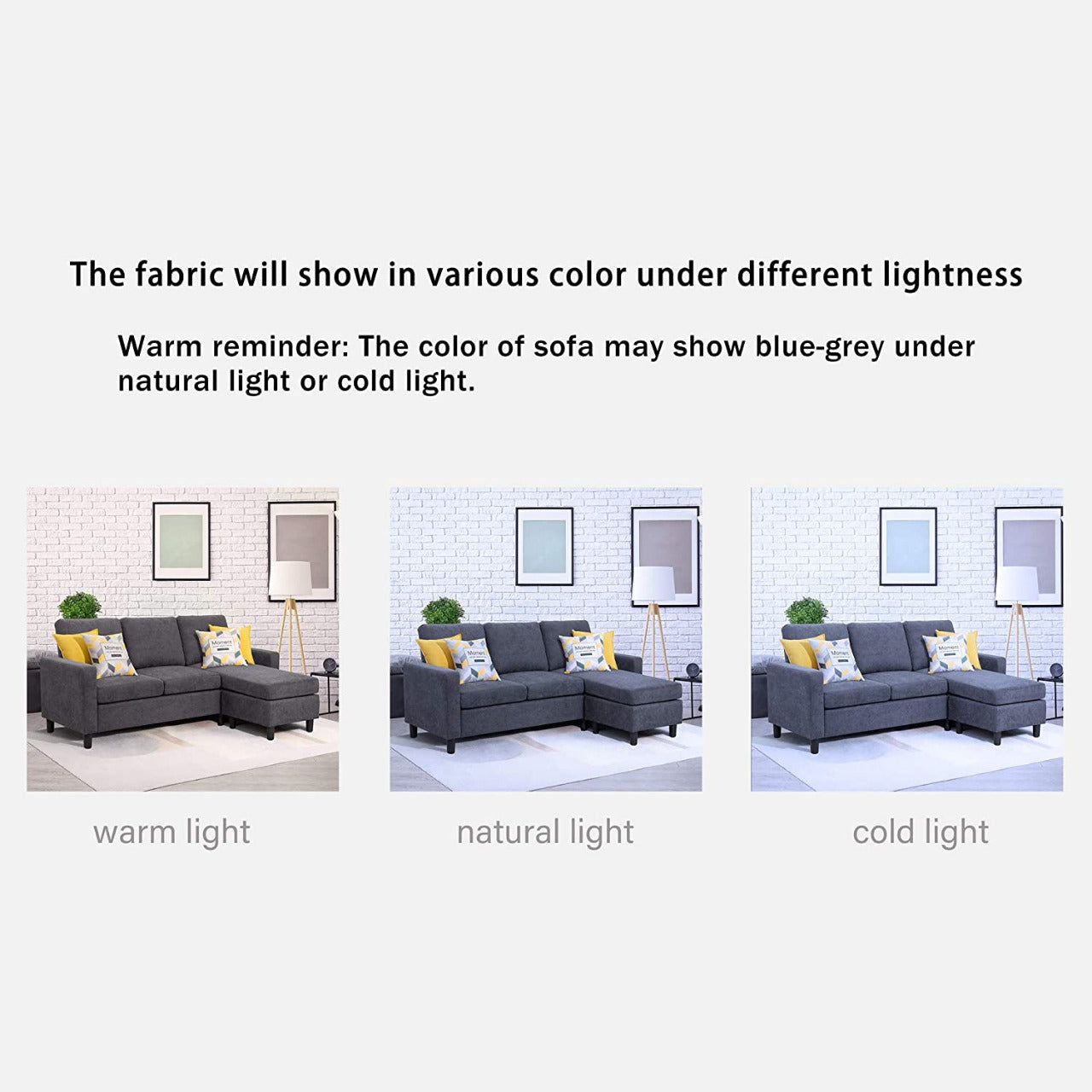 L Shape Sofa Set: Dark Grey Fabric Convertible Sofa Couch