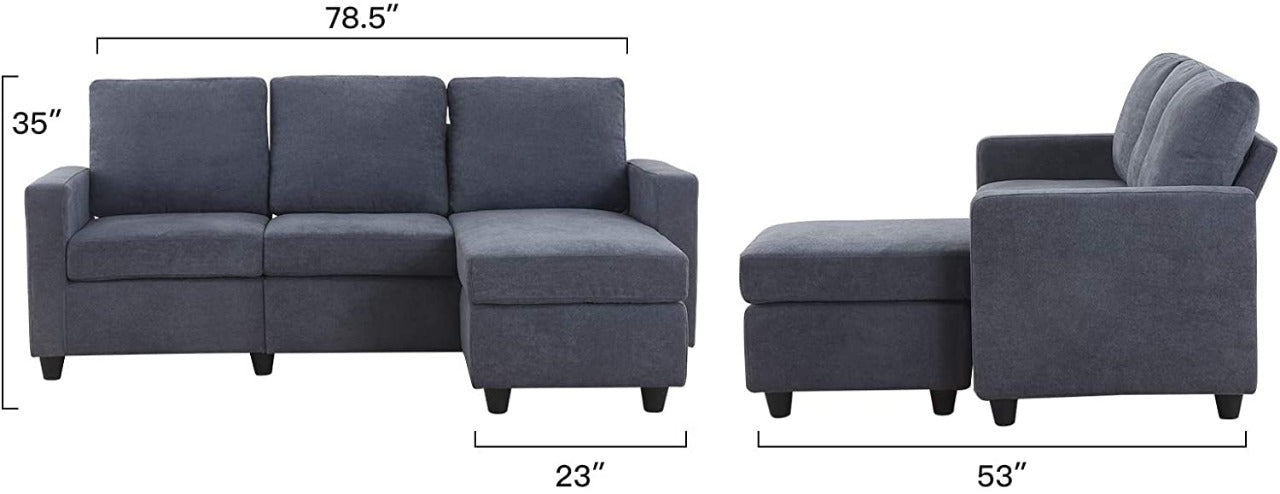 L Shape Sofa Set: Dark Grey Fabric Convertible Sofa Couch