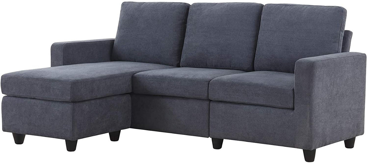 L Shape Sofa Set: Dark Grey Fabric Convertible Sofa Couch