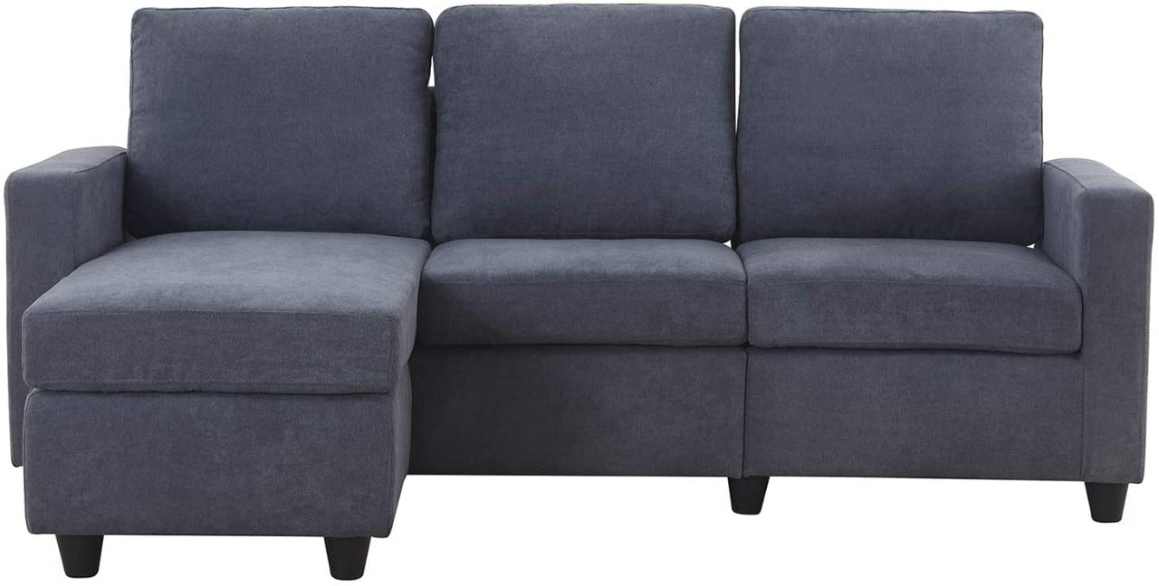L Shape Sofa Set: Dark Grey Fabric Convertible Sofa Couch