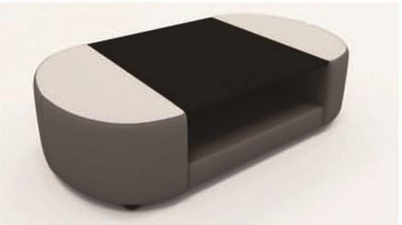 Leatherette Coffee Table: Contemporary White Leatherette Coffee Table W/Black Glass Table Top