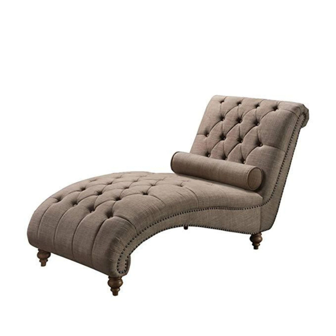 Chaise Lounge: Luxorious Indoor Chaise Lounge Chair with Nailhead Trim and Accent Toss Pillow