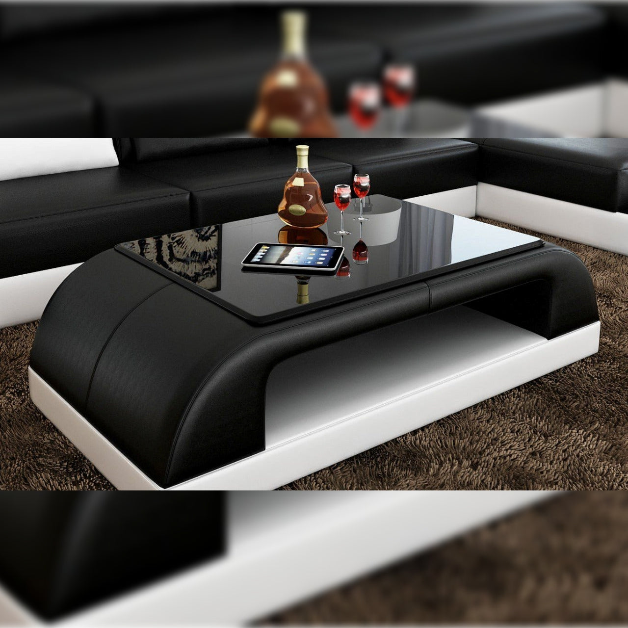 Leatherette Coffee Table Contemporary Black Leatherette Coffee Table WBlack Glass Table Top