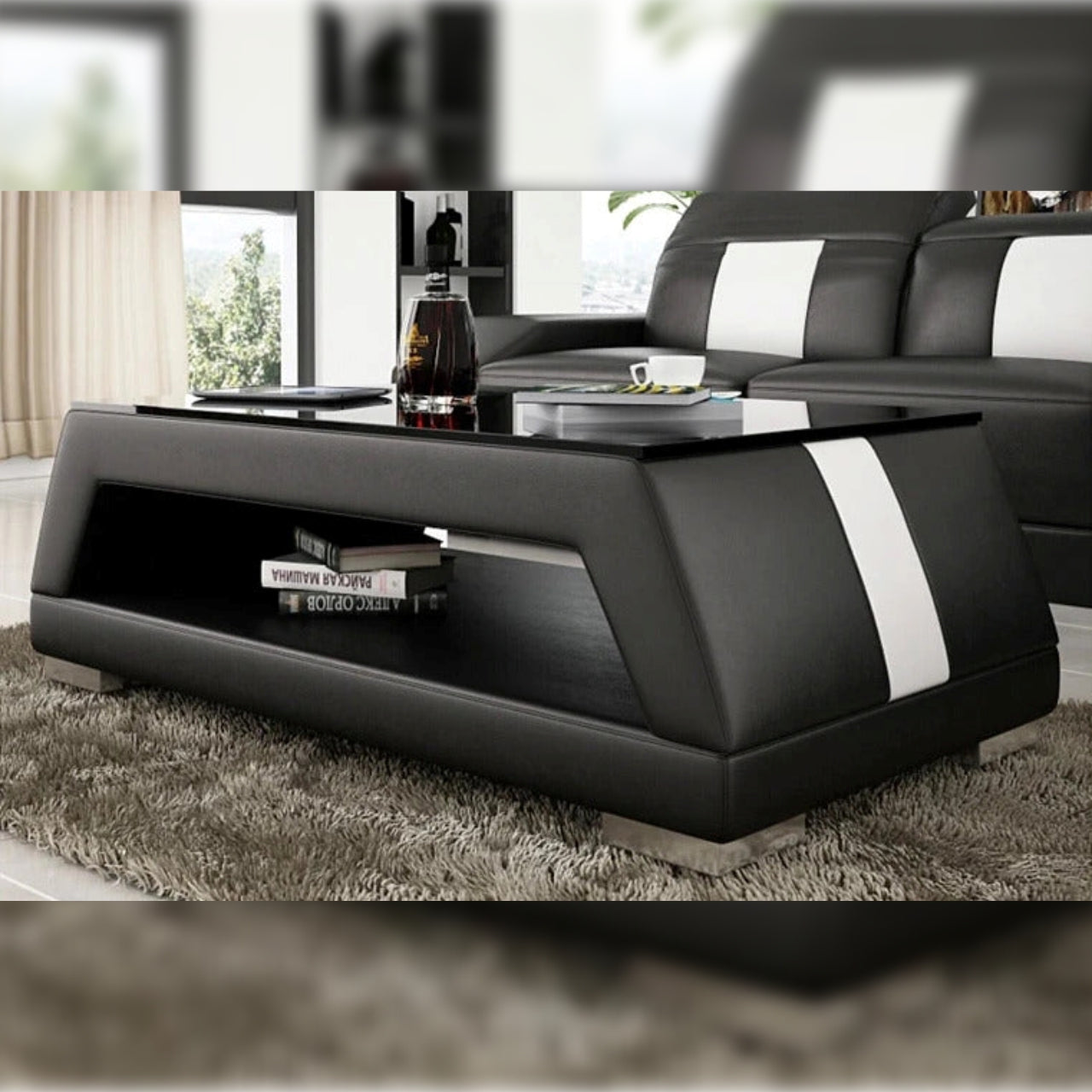 Leatherette Coffee Table Contemporary Black and White Leatherette Coffee Table WBlack Glass Table
