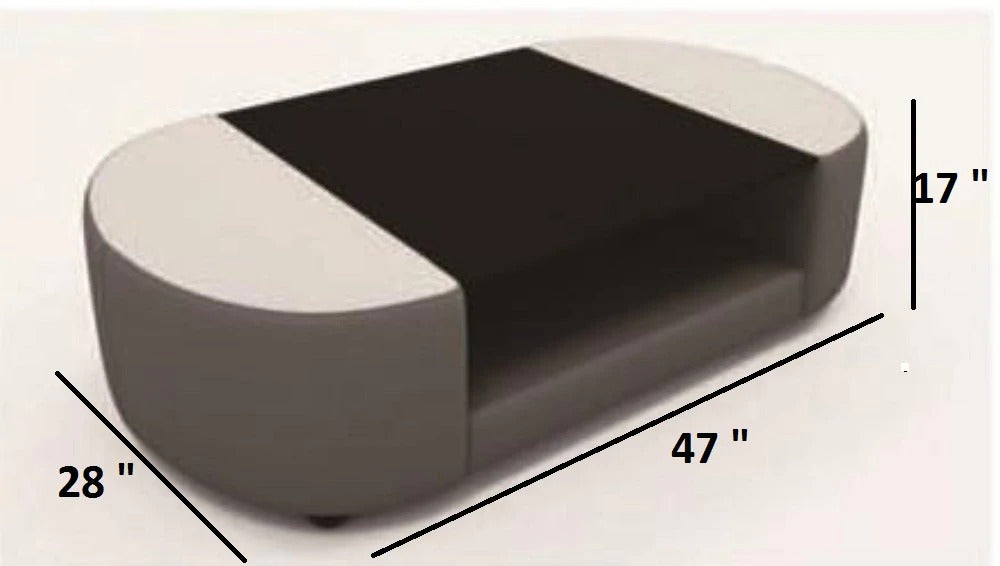 Leatherette Coffee Table: Contemporary Black Leatherette Coffee Table W/Black Glass Table Top